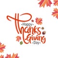 Happy Thanksgiving Hand lettering Text with Illustrated Green Leaves Royalty Free Stock Photo