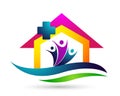 Medical health home care clinic cross people  care healthy life care logo design icon on white background Royalty Free Stock Photo
