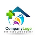 Medical health home care clinic cross people  care healthy life care logo design icon on white background Royalty Free Stock Photo
