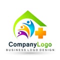 Medical health home care clinic cross people  care healthy life care logo design icon on white background Royalty Free Stock Photo