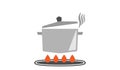 Pot on the flame gas stove for boiling water Soup,