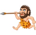 Cartoon caveman hunting with spear Royalty Free Stock Photo