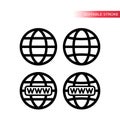 Website globe symbol with world wide web text, editable outline.