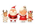 Santa Claus his wife Mrs Claus and two Reindeer celebrate winter holidays - vector illustration isolated on transparent background Royalty Free Stock Photo