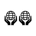 Website globe symbol with hands protect