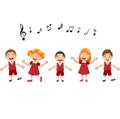 Cartoon group of children singing in the school choir