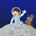 Cartoon boy astronaut on the moon Royalty Free Stock Photo