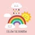 Poster with cute rainbow,cloud and sun