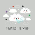 Poster with cute cloud,wind and star