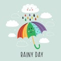 Poster with cute umbrella and rain cloud