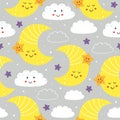 Seamless pattern with cute moon,star and cloud