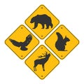 Road signs set of animals . Black color Bear, eagle, deer and squirrel. Royalty Free Stock Photo