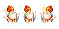 Saint Nicholas Sinterklaas stickers set - vector illustration isolated on transparent background