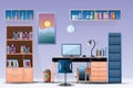 Office layout Design a comfortable office room Illustration vector On cartoons style Wall colorful background Royalty Free Stock Photo