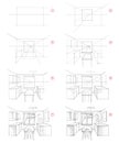 How to draw from nature step by step sketch of kitchen interior in perspective. Creation pencil drawing. Royalty Free Stock Photo