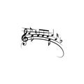 Music notes with curved staff. Black isolated vector.