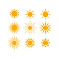 Sun and sunrays various vector icon set. Royalty Free Stock Photo