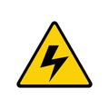 High Voltage Sign. Danger symbol. Black arrow isolated in yellow triangle on white background. Warning icon. Vector illustration. Royalty Free Stock Photo