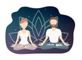 Vector illustration of a meditating couple with space background.