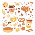 Big set of vector clip art Autumn. Fall season illustration in flat style.