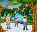 Three girls playing on the snow illustration Royalty Free Stock Photo