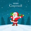 Cartoon santa claus carrying christmas tree Royalty Free Stock Photo