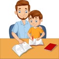 Father helping his son do homework