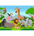 Cartoon wild animals in the jungle Royalty Free Stock Photo