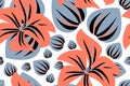 Art floral vector seamless pattern. Light coral color flowers,