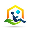 Disabled care logo medical health clinic home icon logo Royalty Free Stock Photo