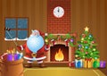 Santa Claus selfie in fireplace room in Christmas nigh Royalty Free Stock Photo
