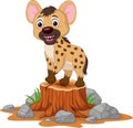 Cartoon baby hyena on tree stump