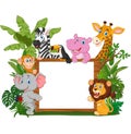 Cartoon wild animals holding blank board Royalty Free Stock Photo