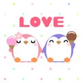 Cute cartoon penguin couple in love with ice cream. Royalty Free Stock Photo