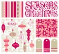 Set of new coordinating holiday seamless patterns, gift tags and design elements for gift wrap, cards and decoration. Royalty Free Stock Photo