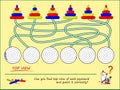 Logic puzzle game for kids. Can you find top view of each pyramid and paint it correctly? Development children drawing skills.