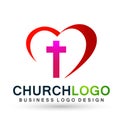 City church people union care love logo design icon on white background