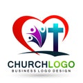 City church people union care love logo design icon on white background