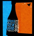 Happy New Year 2020 design. Abstract champagne bottle with inspiring handwritten words. Royalty Free Stock Photo