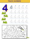 Educational page for kids with number 4. Printable worksheet for children textbook.