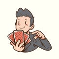 Magician showing card trick