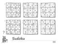 Set of Sudoku puzzles. 3 difficulty levels. Logic game for children and adults. Printable page for kids brain teaser book. Royalty Free Stock Photo