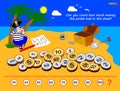 Logic puzzle game for children and adults. Can you count how much money the pirate had in the chest? Royalty Free Stock Photo