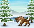 A hyena cartoon on the winter forest