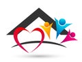 Heart love house home people kids union happy family icon clip art logo vector Royalty Free Stock Photo