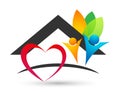 Heart love house leaf leaves home people kids union happy family icon clip art logo vector Royalty Free Stock Photo