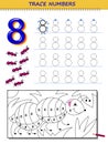 Educational page for kids with number 8. Printable worksheet for children textbook.