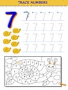 Educational page for kids with number 7. Printable worksheet for children textbook.