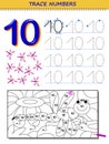 Educational page for kids with number 10. Printable worksheet for children textbook.