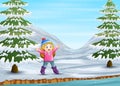 Cute girl having fun in winter landscape